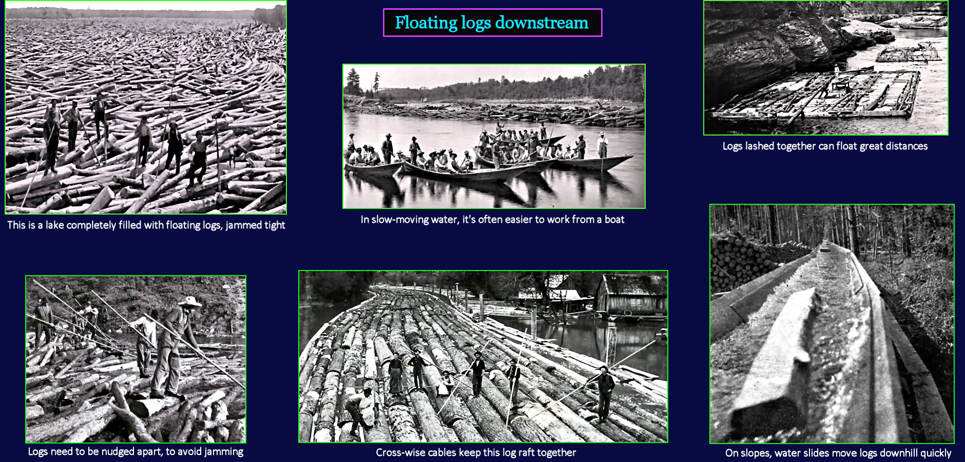 Logjams and lumber chutes, 1910